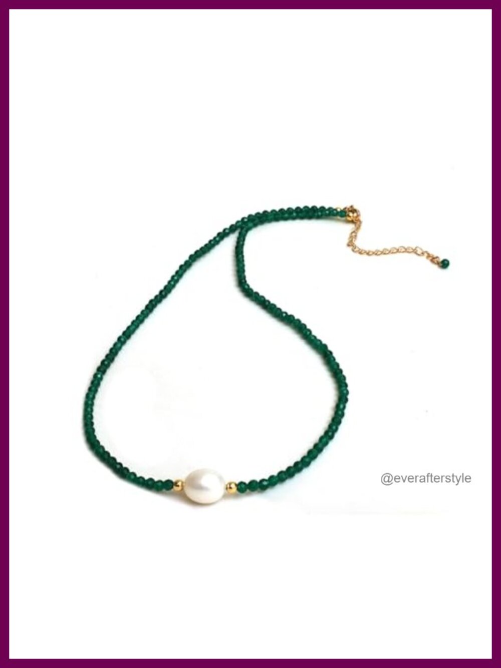Gemstone Pearl Choker Necklace for Women, 14K Gold Plated, Jade